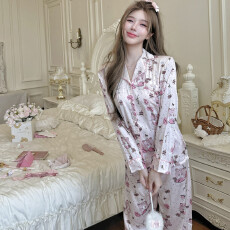 批发春<b class='q'>秋季</b>冰雪丝长袖睡衣甜美少女可爱卡通高级感丝绸家居服套装外穿