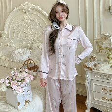 批发法式轻奢甜美<b class='q'>睡衣</b>女冰雪丝春秋季长袖高级感<b class='q'>丝绸</b>家居服套装可外穿