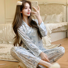 批发秋冬季<b class='q'>金丝</b>绒睡衣开衫高级感轻奢条纹蝴蝶两件套家居服套装可外穿