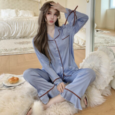 批发法式轻奢甜美<b class='q'>睡衣</b>女冰雪丝春秋季长袖高级感<b class='q'>丝绸</b>家居服套装可外穿