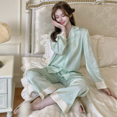 批发新中式轻奢<b class='q'>睡衣</b>女冰雪丝春秋季长袖高级感<b class='q'>丝绸</b>家居服套装可外穿