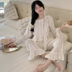 批发金钻绒睡衣秋冬季甜美少女法式轻奢蕾丝高级感金钻绒家居服套装