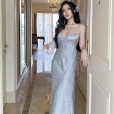 批发睡衣女吊带裙性感<b class='q'>春</b>夏季冰雪丝法式蕾丝提花丝绸伴娘冰丝睡裙深V