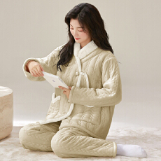 批发冬季貂毛花绒三层夹棉加厚保暖高领宽松珊瑚绒夹棉袍套<b class='q'>睡衣</b>可外穿