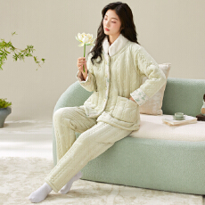 批发冬季貂毛花绒三层夹棉加厚保暖高领宽松珊瑚绒夹棉袍套<b class='q'>睡衣</b>可外穿