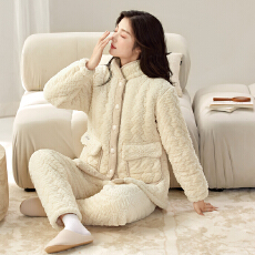 批发冬季貂毛花绒三层夹棉加厚保暖高领时尚珊瑚绒夹棉休闲<b class='q'>睡衣</b>可外穿