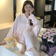 批发春季小众设计师提花冰雪丝高级感轻奢法式小香风<b class='q'>丝绸</b>长袖<b class='q'>睡衣</b>套装