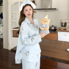 批发纯棉女睡衣春季韩版可爱卡通长袖<b class='q'>婴儿</b>棉纱宽松家居服套装可外穿夏