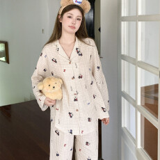 批发纯棉女睡衣春季韩版可爱卡通长袖<b class='q'>婴儿</b>棉纱宽松家居服套装可外穿夏