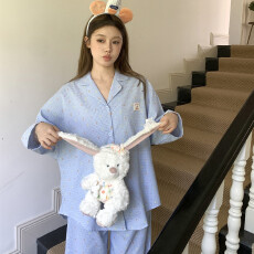 批发纯棉女睡衣春季韩版可爱卡通长袖<b class='q'>婴儿</b>棉纱宽松家居服套装可外穿夏