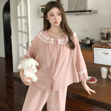 批发纯棉睡衣女韩版轻奢春季中袖<b class='q'>婴儿</b>棉甜美高级感家居服套装可外穿