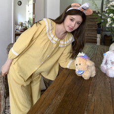 批发纯棉睡衣女韩版轻奢春季中袖<b class='q'>婴儿</b>棉甜美高级感家居服套装可外穿