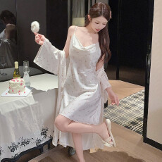 批发睡衣女夏季冰雪丝甜美性感<b class='q'>吊带</b>裙荡领丝绸高级感睡袍两件套家居服