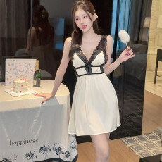 批发睡衣女夏季冰雪丝法式甜美性感<b class='q'>吊带</b>裙V领带胸垫丝绸<b class='q'>睡裙</b>家居服夏