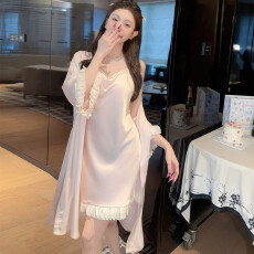 批发睡衣女夏季冰雪丝甜美性感<b class='q'>吊带</b>裙荡领带胸垫丝绸睡袍两件套家居服