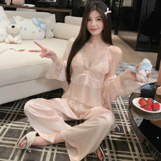 四季法式轻奢冰雪丝吊带短裤私房情调纯欲小心机四件套睡衣带胸垫