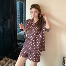 夏季女网红甜美短袖冰雪丝可爱波点翻领2026年新款家居服睡衣套装