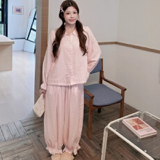 批发睡衣2026年秋季纯棉婴儿<b class='q'>棉麻</b>韩版女甜美双层棉纱长袖家居服套装