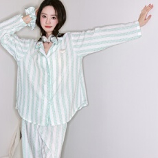 批发睡衣2026年秋季纯棉婴儿<b class='q'>棉麻</b>韩版女甜美双层棉纱长袖家居服套装