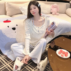批发秋冬季<b class='q'>女</b>海岛绒睡衣轻奢甜美波点保暖双面绒纯欲长裤家居服套<b class='q'>装</b>