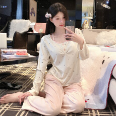 批发秋冬季<b class='q'>女</b>海岛绒睡衣轻奢甜美波点保暖双面绒纯欲长裤家居服套<b class='q'>装</b>