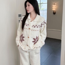 半边绒睡衣女冬季可外穿水貂绒抗静电韩系甜美加厚保暖家居服套装
