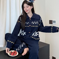 半边绒睡衣女冬季可外穿水貂绒抗静电韩系甜美加厚保暖家居服套装