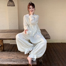 批发睡衣2026年秋季<b class='q'>婴儿</b>棉麻法式少女甜美长袖纯棉高级感家居服<b class='q'>套装</b>