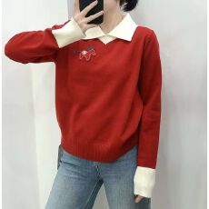 批发2025年小马新款拼接Polo领针织衫<b class='q'>毛衣</b>秋冬季打底衫气质假两件上衣