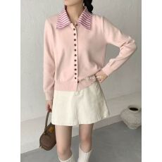 批发原版假两件polo领针织开衫女25冬季外穿独特<b class='q'>毛衣</b>外套潮