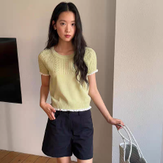 批发时尚减龄花边针织衫女2025夏季新款圆领休闲开衫上衣