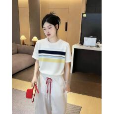 批发韩版气质短袖圆领<b class='q'>条纹</b>假两件针织T恤女春季新款减龄上衣外穿