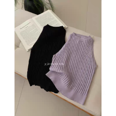 批发十三行纯色圆领麻花针织无袖背心外穿多巴胺修身简约显瘦打底衫