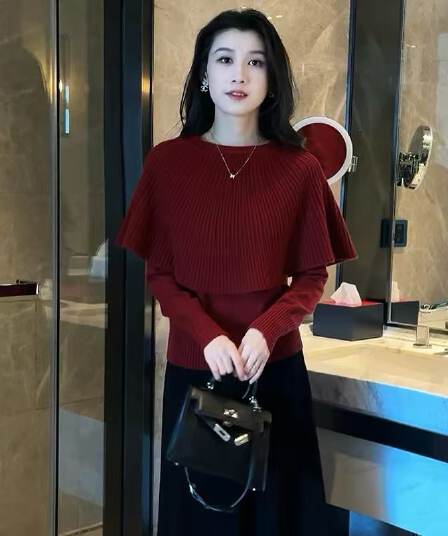 한 부서 부드러운 바람 망토 칼라 두 조각 여성 세트 겨울 디자인 센스 작은 대중 쇼트 스타일 스웨터 두꺼운 보온 니트 스웨터