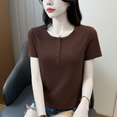 批发冰丝罗纹短袖T恤女2026新款夏季显瘦百搭洋气短款上衣半袖体恤潮