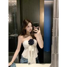 批发实拍实价 挂脖<b class='q'>花朵</b>绑带背心抹胸女夏季性感镂空修身短款上衣