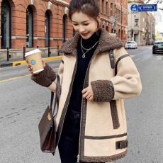 批发炸街鹿皮绒加厚仿羊羔毛<b class='q'>外套</b>女冬季新款皮毛一体加绒机车服