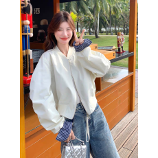 批发韩系学院风短外套女2025<b class='q'>春</b>秋新款撞色格纹拼接宽松夹克上衣