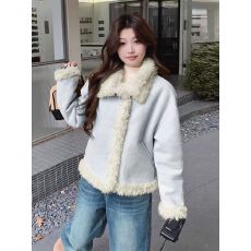 批发<b class='q'>甜美</b>减龄氛围感温柔麂皮绒皮毛一体羊羔毛短外套女冬季新款小个子
