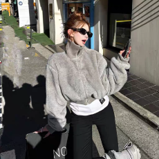 批发<b class='q'>秋</b>冬加厚毛毛外套短外套加绒加厚短款保暖拉链棉衣外套潮