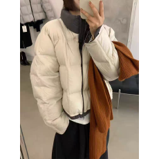 批发撞色立领泡芙羽绒服女欧洲站<b class='q'>冬</b>季新款韩版保暖鸭绒面包服棉衣