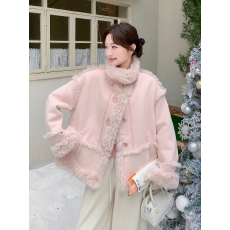 批发绝美巨好看皮毛一体厚外套女冬季新款韩系加绒麂皮绒夹克棉服