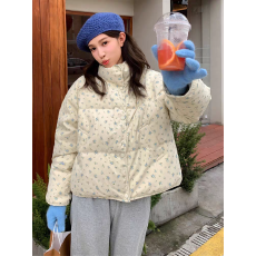 批发田园小碎花羽绒<b class='q'>服</b>女短款韩系立领小个子白鸭绒面包<b class='q'>服</b>冬外套