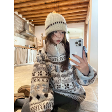 批发费尔岛毛领外套2025新款复古港风保暖加厚毛茸绒夹克女冬