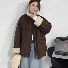 批发小众设计羊羔毛时尚麂皮绒外套棉衣