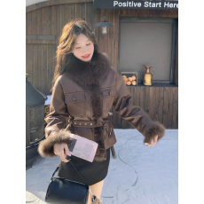 批发高级感狐狸毛皮草羽绒服外套女冬季2025新款收腰短款派克服小个子