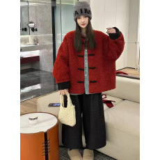 批发新中式国风羊羔毛外套女2025年冬季新款韩版百搭显瘦保暖皮毛一体