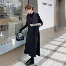 批发高级感毛呢套装裙女冬季新款通勤职业马甲打底衫半身裙三件套