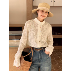 批发欧货复古衬衫女2025春季<b class='q'>新款</b>高级感蕾丝刺绣小衫荷叶袖<b class='q'>上衣</b>潮