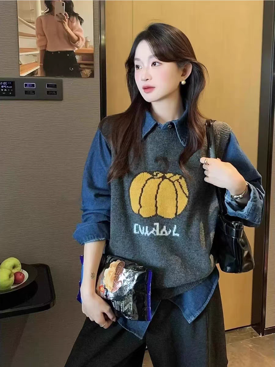 봄 새로운 가을 겨울 잘 생긴 외국 가스 다용도 니트 스웨터 베스트 조끼 여성 미니멀리즘 셔츠 새로운 스택 착용 세트